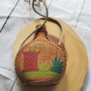 Leather covered hand painted flask
